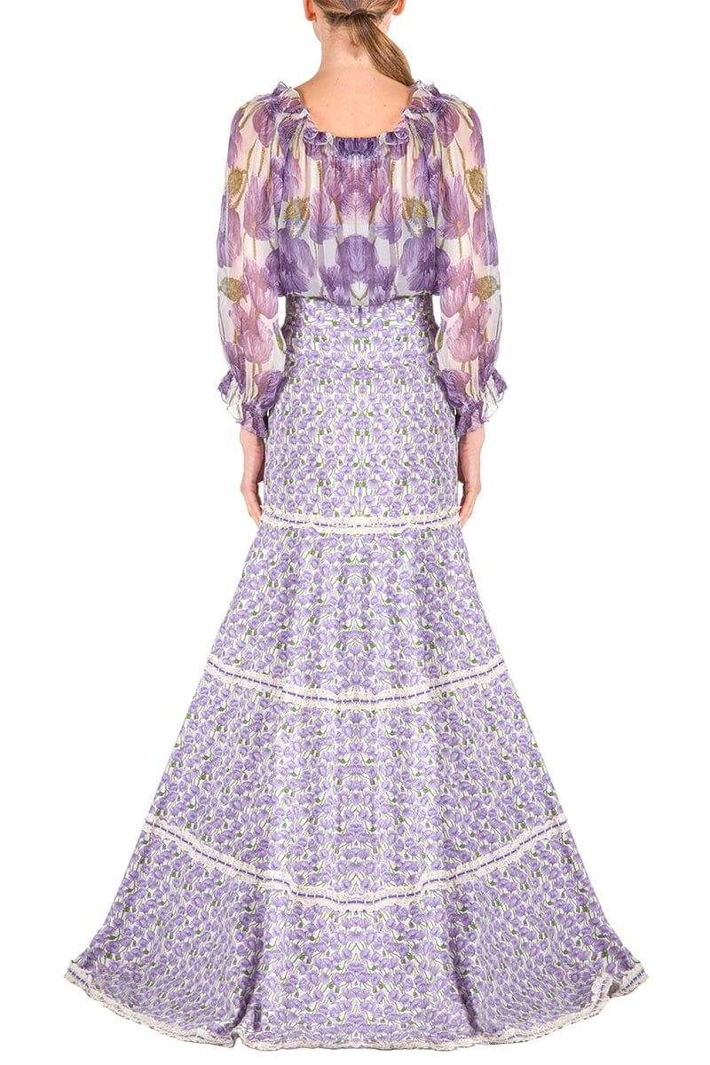 LUISA BECCARIA-Big Poppies Chiffon Blouse-