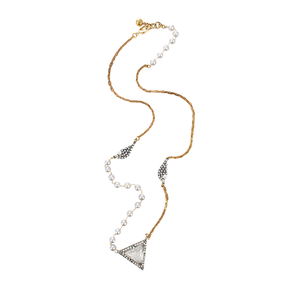 LULU FROST-Freshwater Pearl Brass Necklace-CRYSTAL
