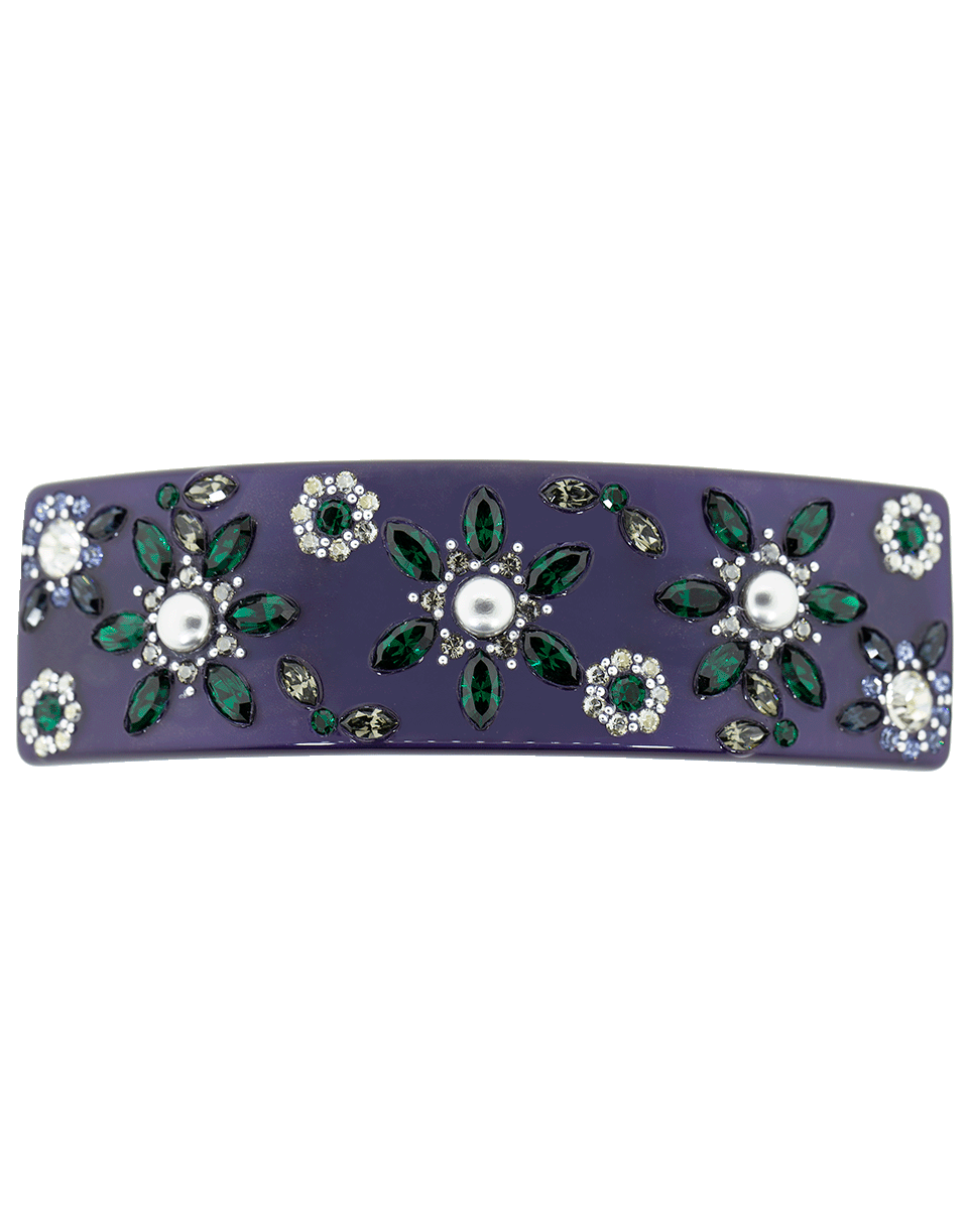 M. C. DAVIDIAN-Large Barrette with Floral Crystal-NAVY