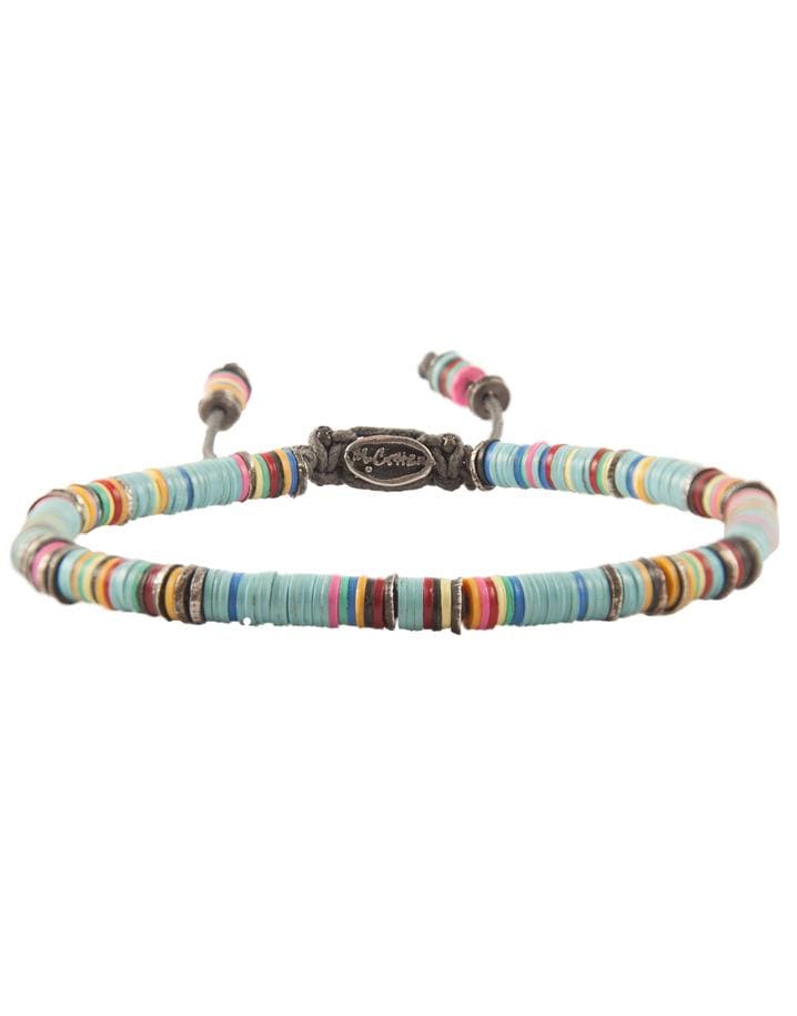M. COHEN-African Light Blue Vinyl Oxidized Disc Bracelet-SILVER