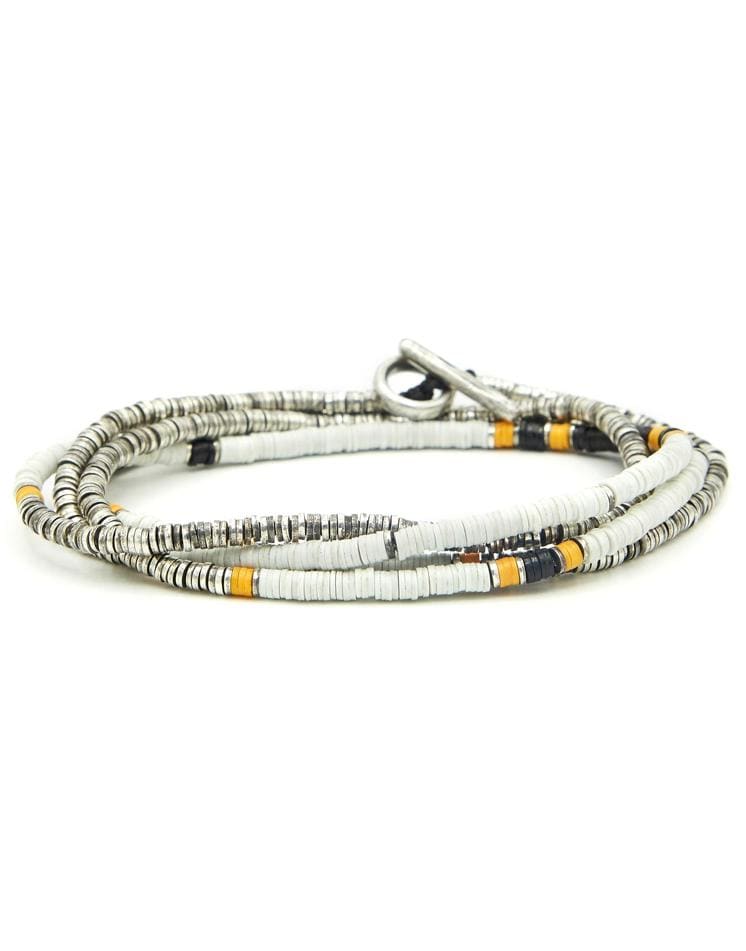 M. COHEN-Mini Disc 4 Wrap White Bead Bracelet/Necklace-SILVER