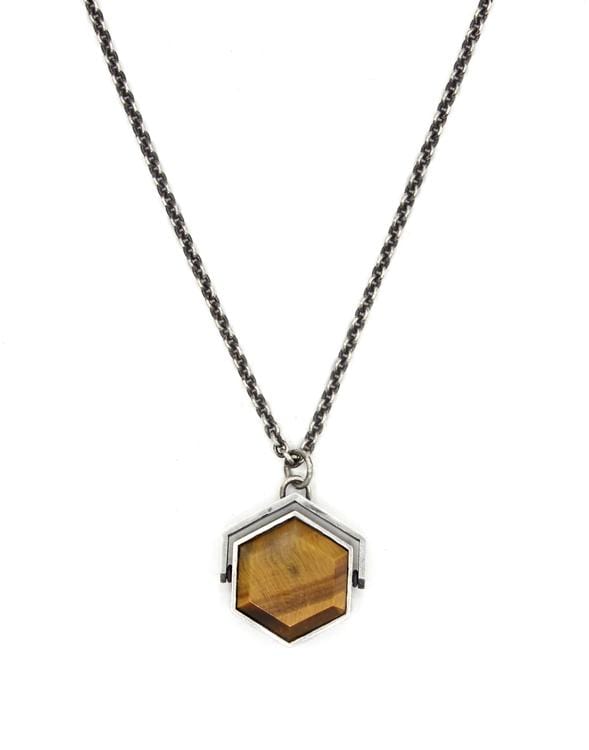 M. COHEN-Tiger Eye and Malachite Hexagon Spinning Necklace-SILVER