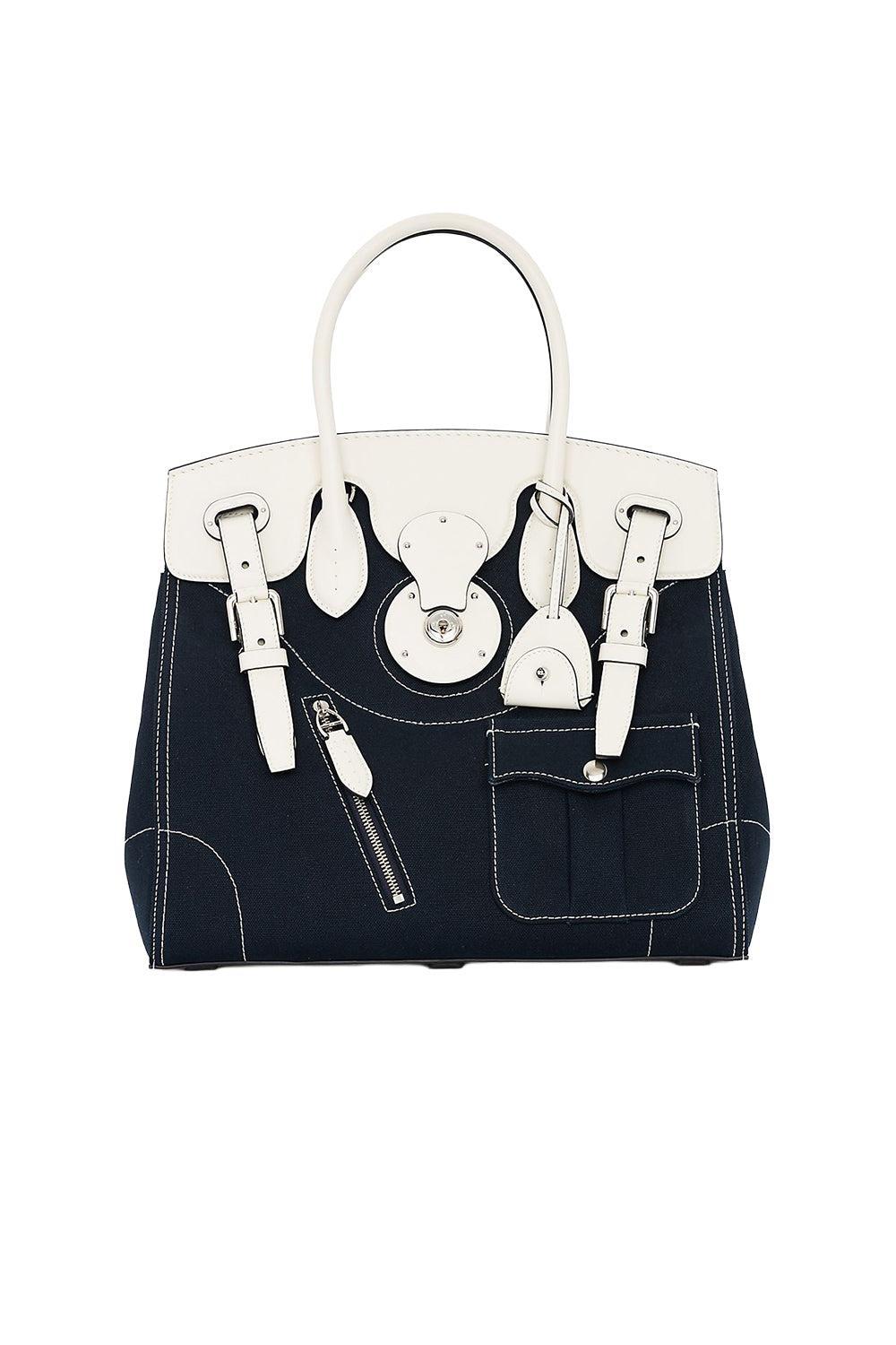 Soft Ricky 33 Calfskin-Trim Canvas Bag-BLUE-HANDBAGTOP HANDLE-RALPH LAUREN