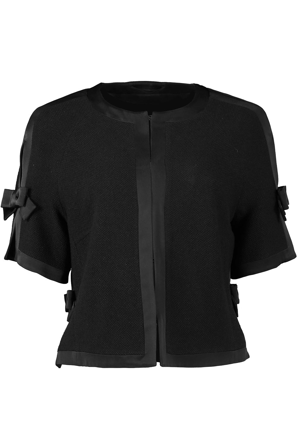 Short Sleeve Bow Satin Details-BLACK-38-CLOTHINGJACKETCASUAL-MAISON COMMON