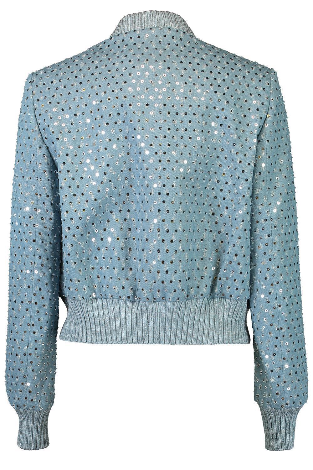 Zip Front Paillette Jacket-DENIM-34-CLOTHINGJACKETCASUAL-MAISON COMMON