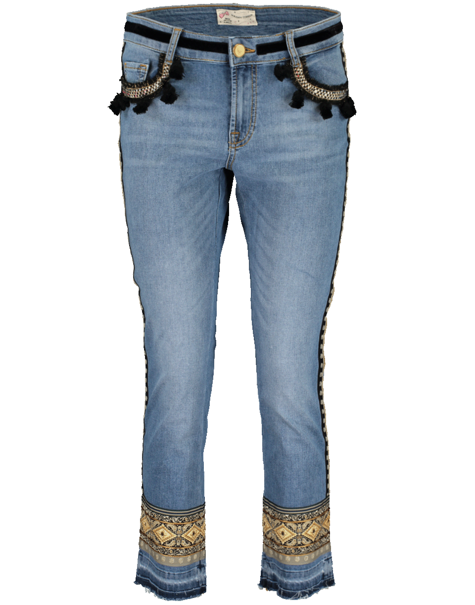 MAISON COMMON-Ribbon Trim Tassel Denim Pant-INDIGO