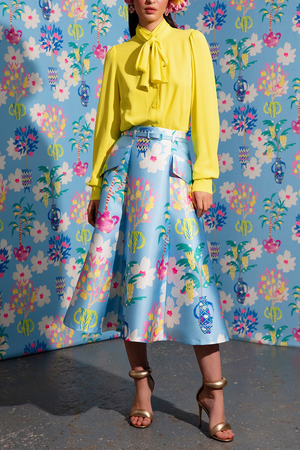 MAISON COMMON-Floral Midi Skirt-