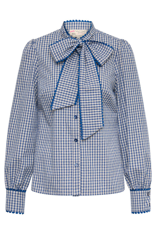 Plaid Rhinestone Shirt-BLUE-34-CLOTHINGTOPBLOUSE-MAISON COMMON