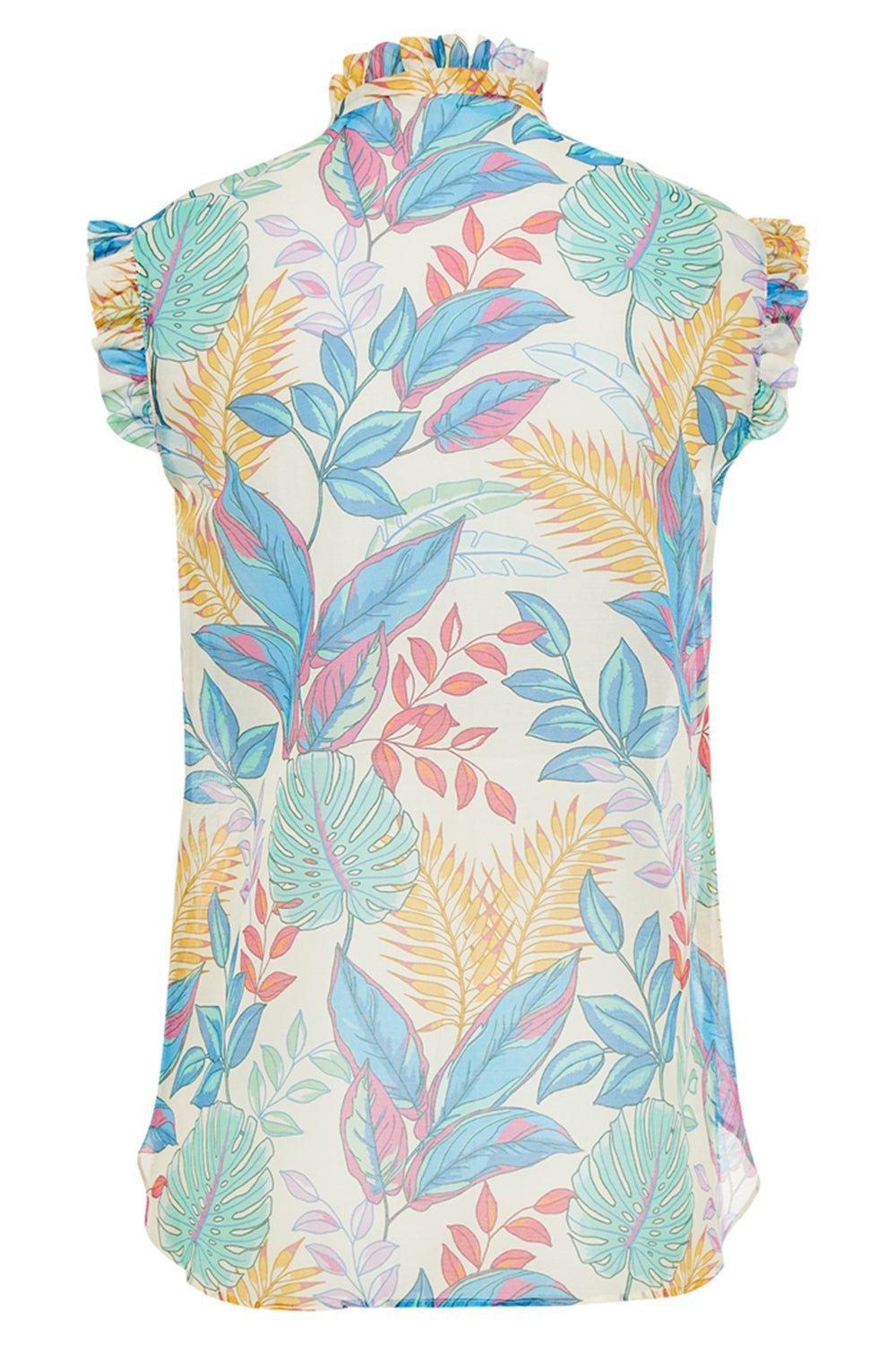 MAISON COMMON-Sleeveless Palm Print Blouse-