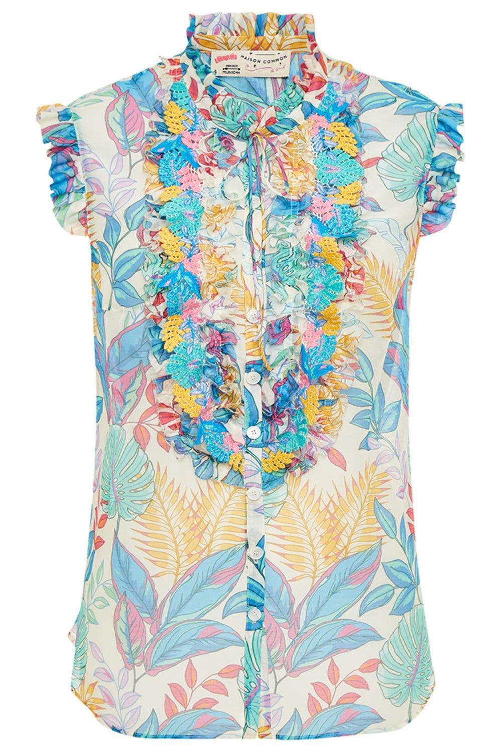 MAISON COMMON-Sleeveless Palm Print Blouse-