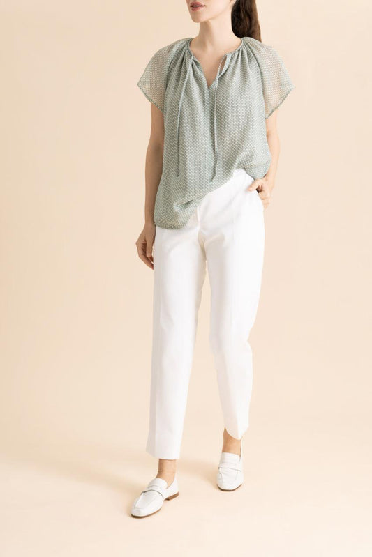 Lattice Flutter Cap Sleeve Blouse-GREEN-32-CLOTHINGTOPBLOUSE-MAISON COMMON