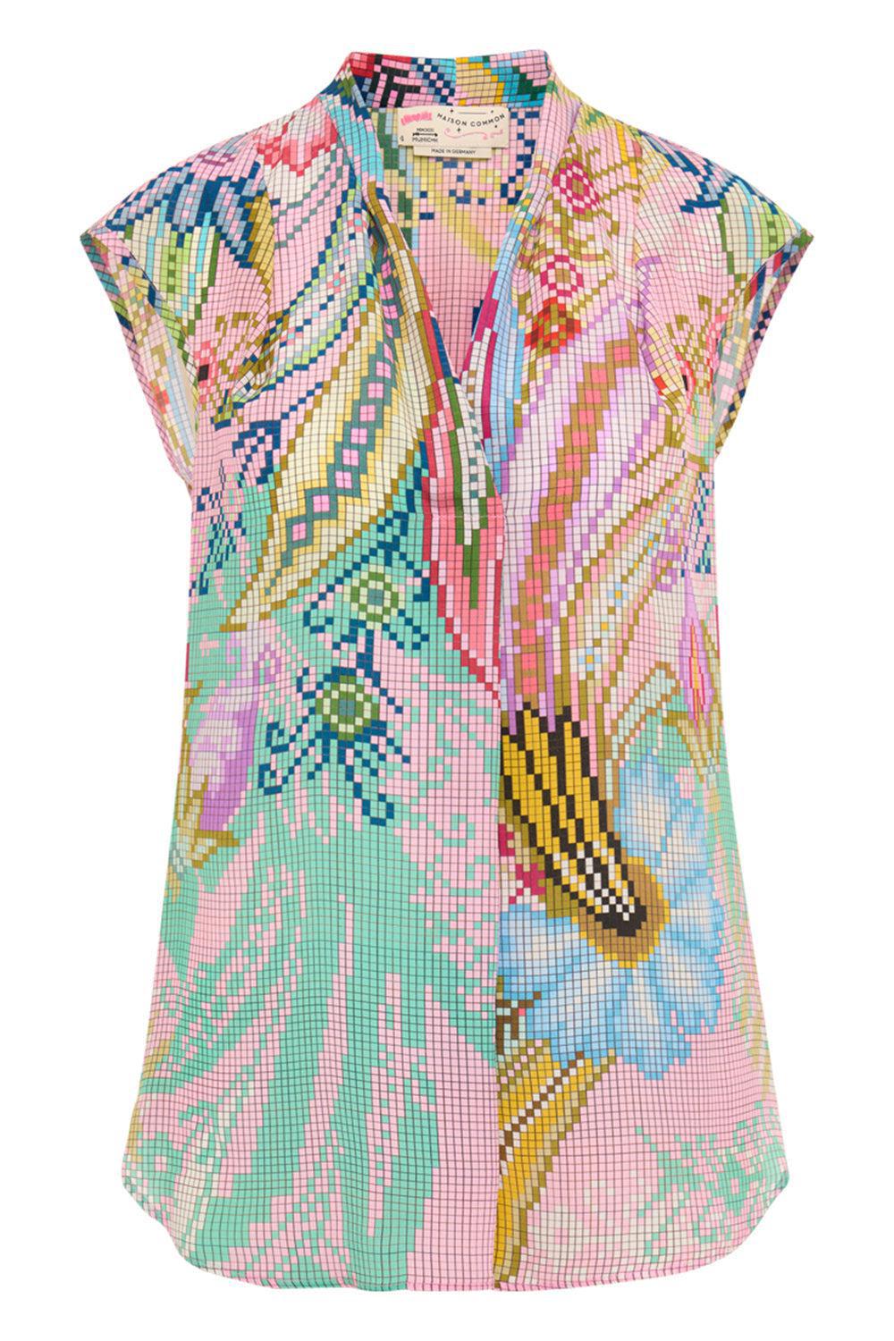 V-Neck Blouse-MULTI-34-CLOTHINGTOPBLOUSE-MAISON COMMON