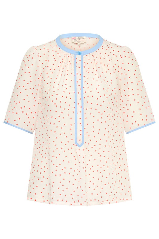 Short Sleeve Dot Print Blouse - Red-NOVELTY-32-CLOTHINGTOPBLOUSE-MAISON COMMON