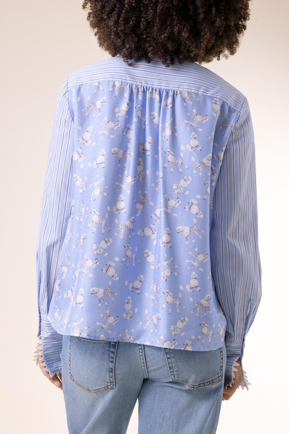 Striped Poodle Print Long Sleeve Blouse-STRIPE-34-CLOTHINGTOPBLOUSE-MAISON COMMON
