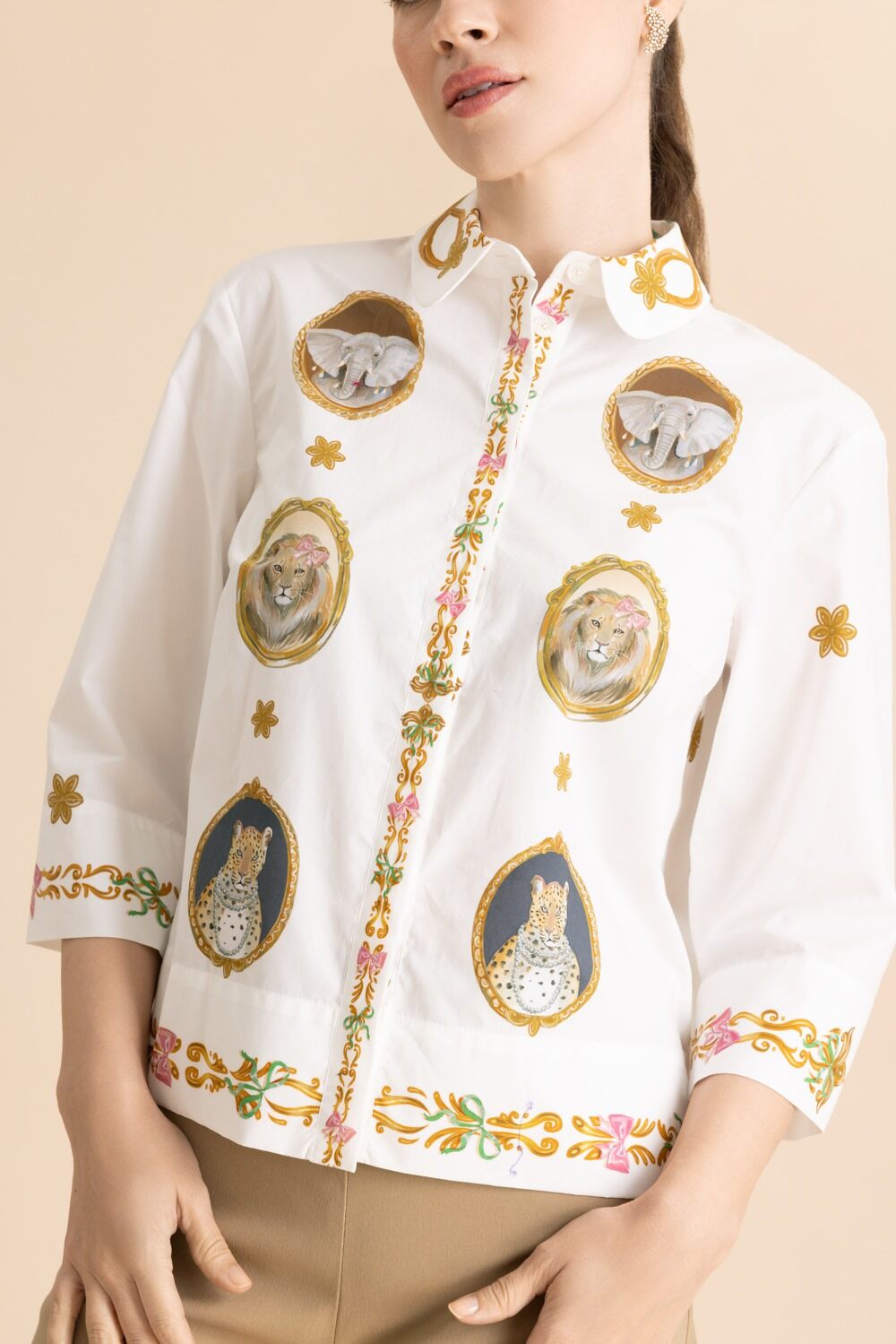 Animal Portrait Printed Shirt-WHITE-34-CLOTHINGTOPBLOUSE-MAISON COMMON