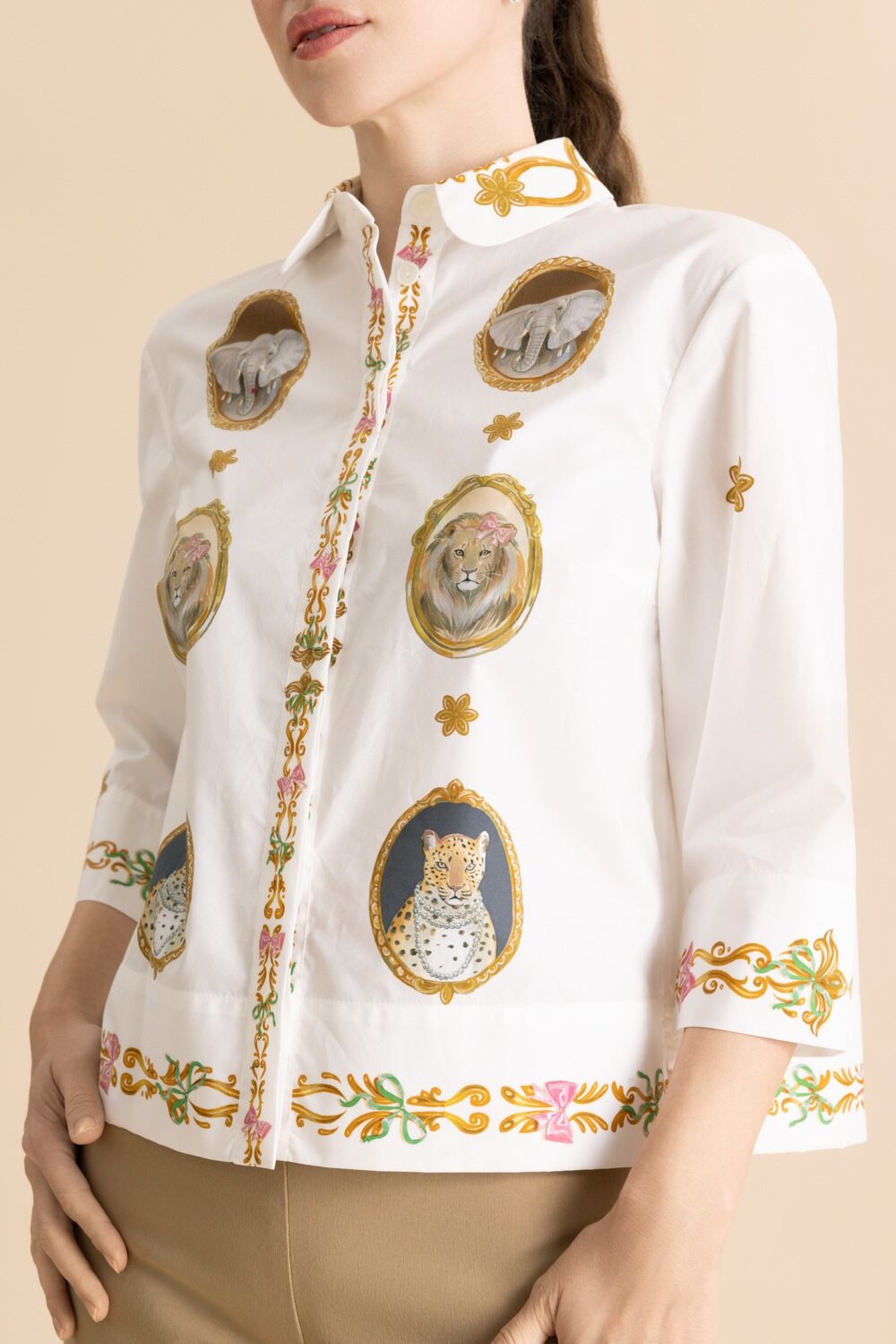 Animal Portrait Printed Shirt-WHITE-34-CLOTHINGTOPBLOUSE-MAISON COMMON