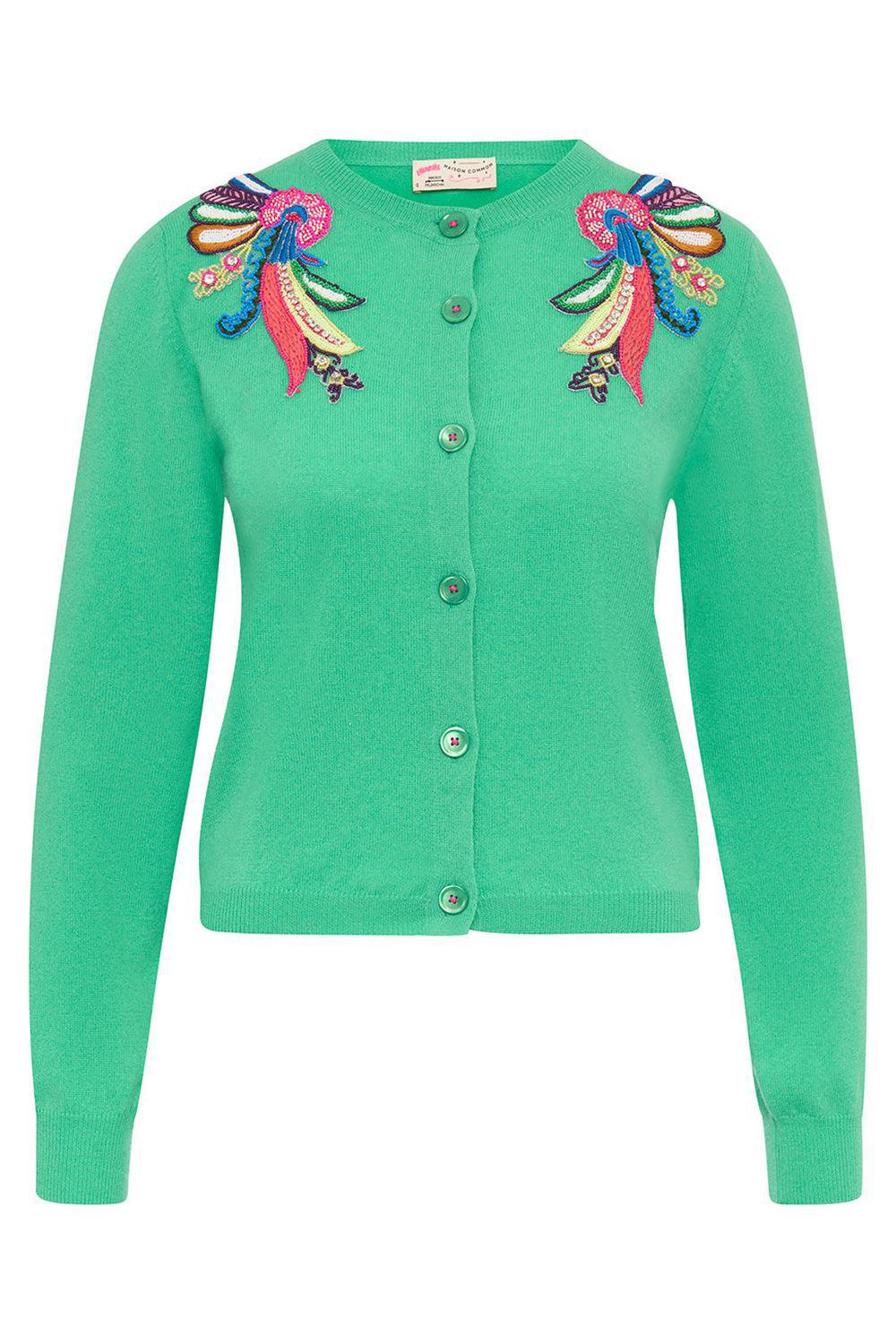 Embroidered Cardigan-GREEN-XS-CLOTHINGTOPCARDIGAN-MAISON COMMON