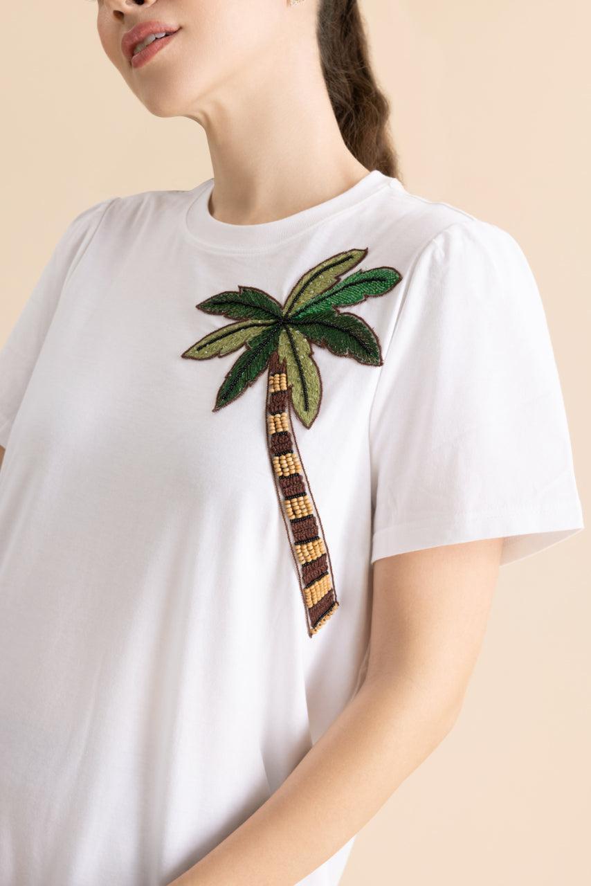 Palm Tree Embroidered T-Shirt-WHITE-S-CLOTHINGTOPT-SHIRT-MAISON COMMON