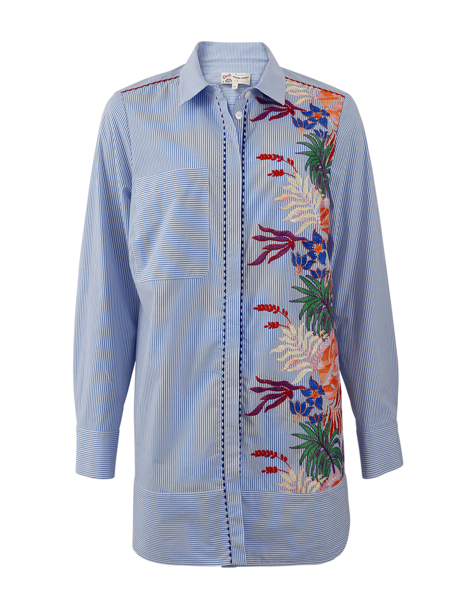 MAISON COMMON-Floral Embroidered Striped Tunic-