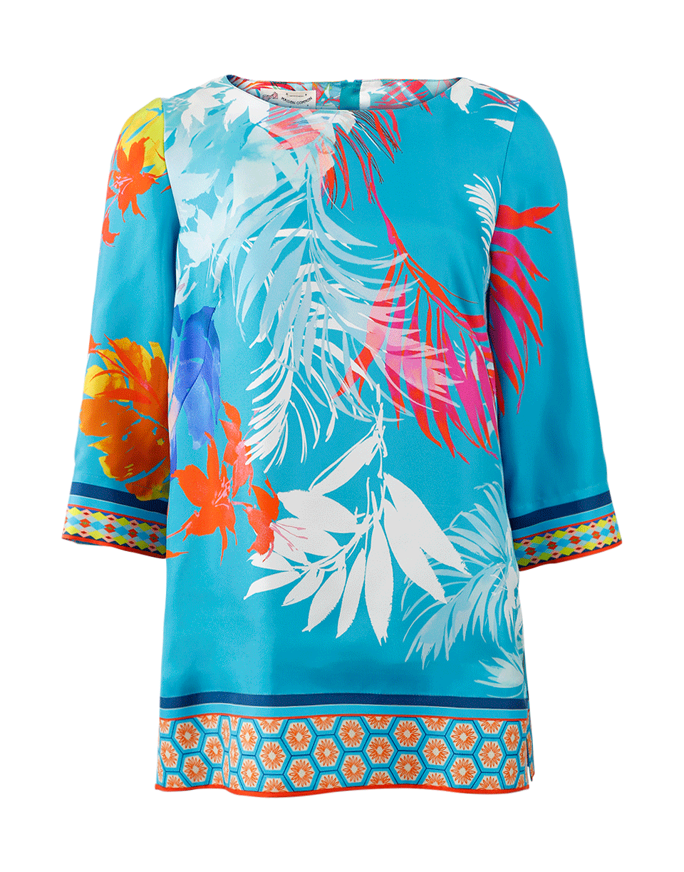 MAISON COMMON-Abstract Palm Print Tunic-TURQ