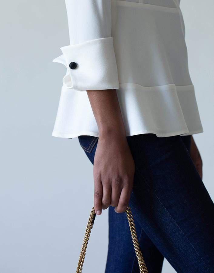MAISON COMMON-Tunic with Velvet Neck Tie-WHITE