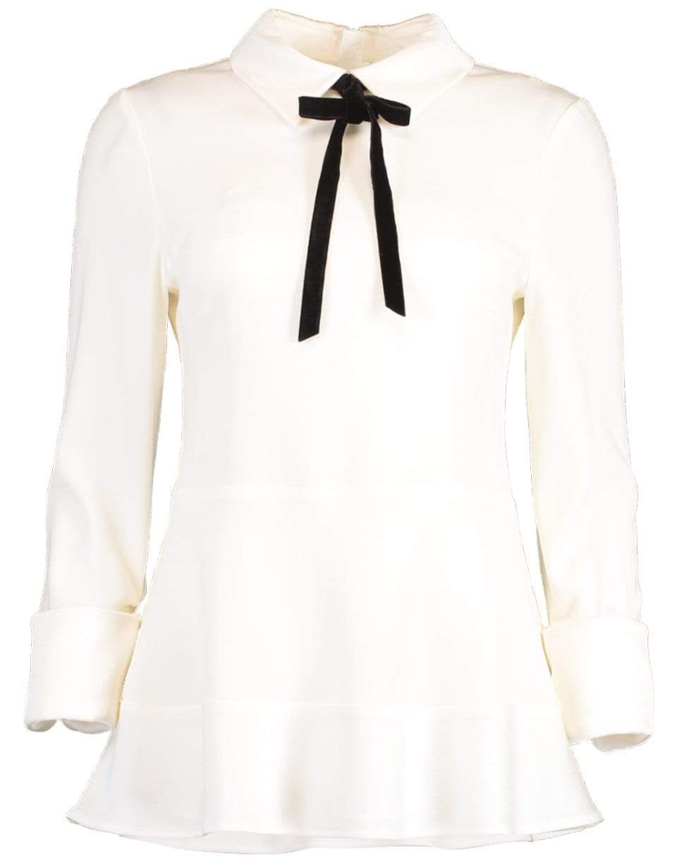 MAISON COMMON-Tunic with Velvet Neck Tie-WHITE