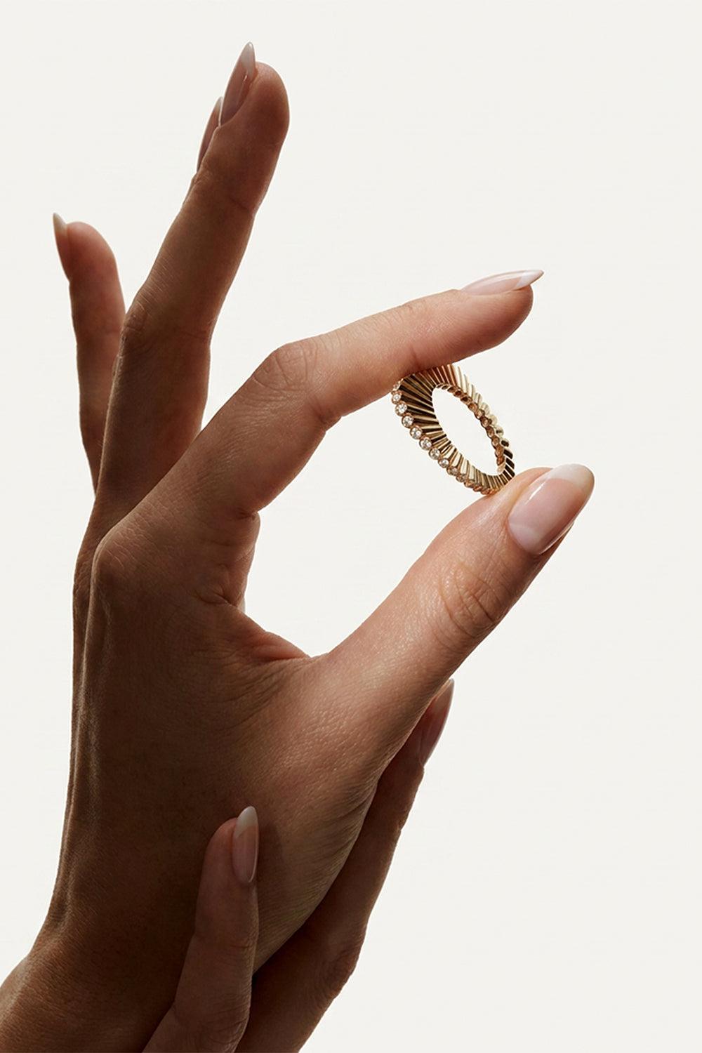 Diamond Small Dome Serti Clos Ring-YELLOW GOLD-7-JEWELRYFINE JEWELRING-MAISON MARCELLE