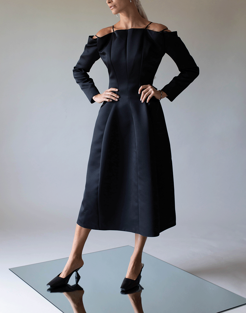 MAISON RABIH KAYROUZ-Black Off Shoulder Full Skirt Dress-BLACK