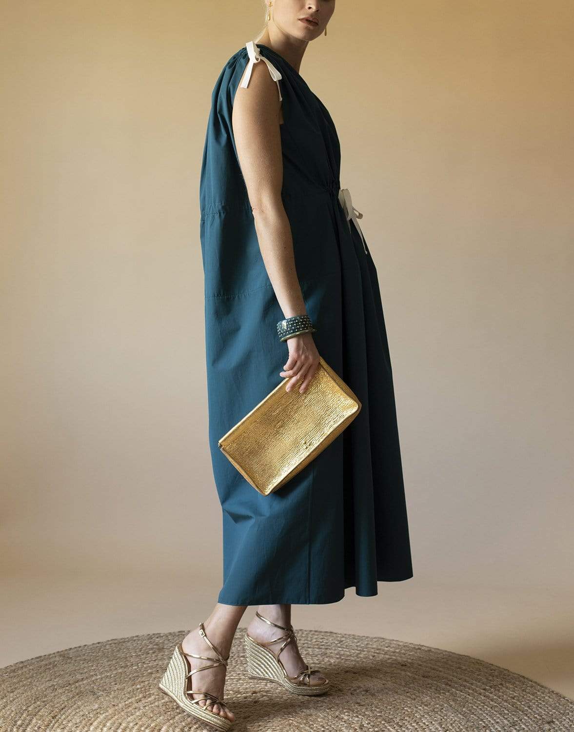 MAISON RABIH KAYROUZ-Sleeveless V-Neck Shoulder Tie Maxi Dress-