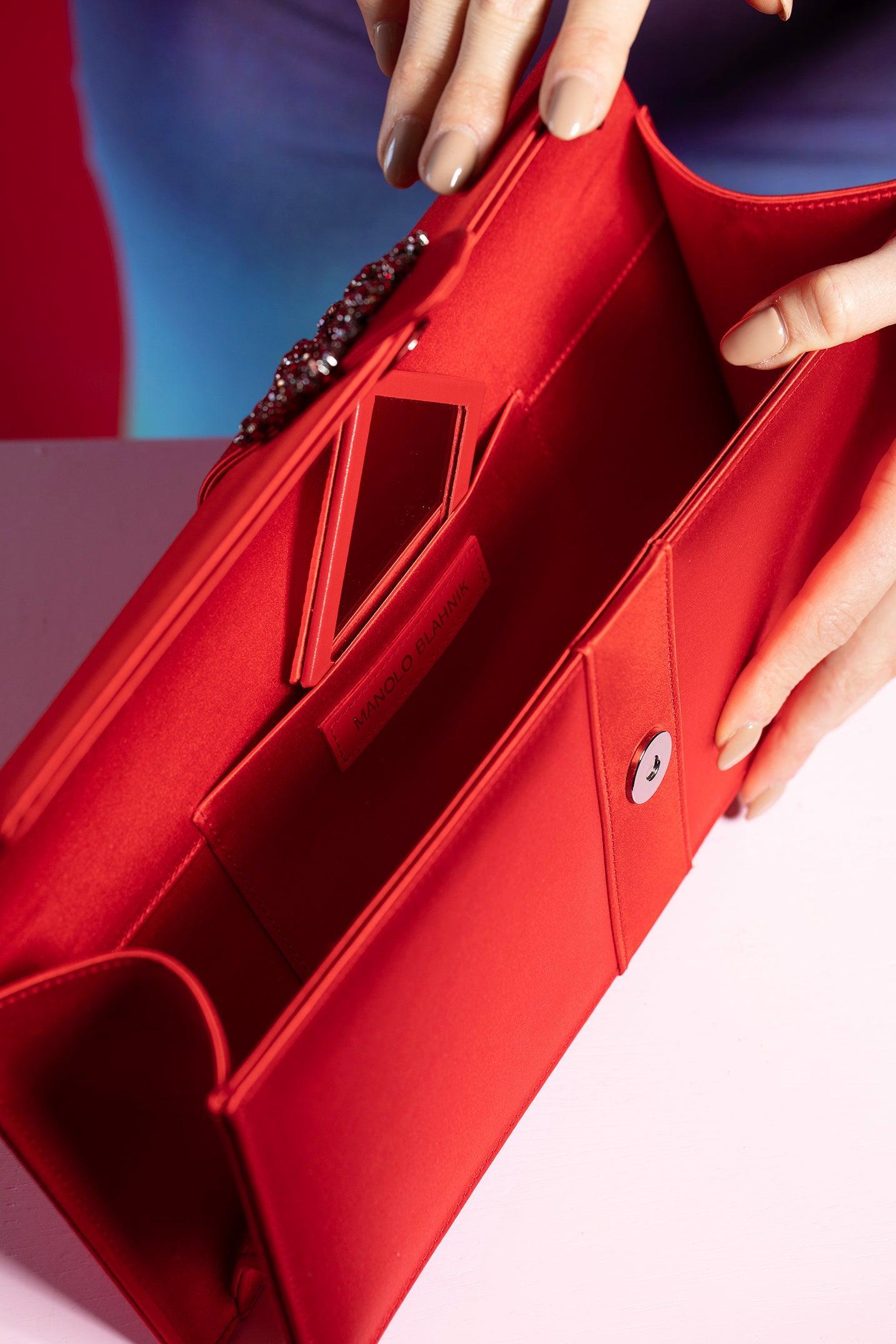 MANOLO BLAHNIK-Capri Long Clutch - Bright Red-BRT RED