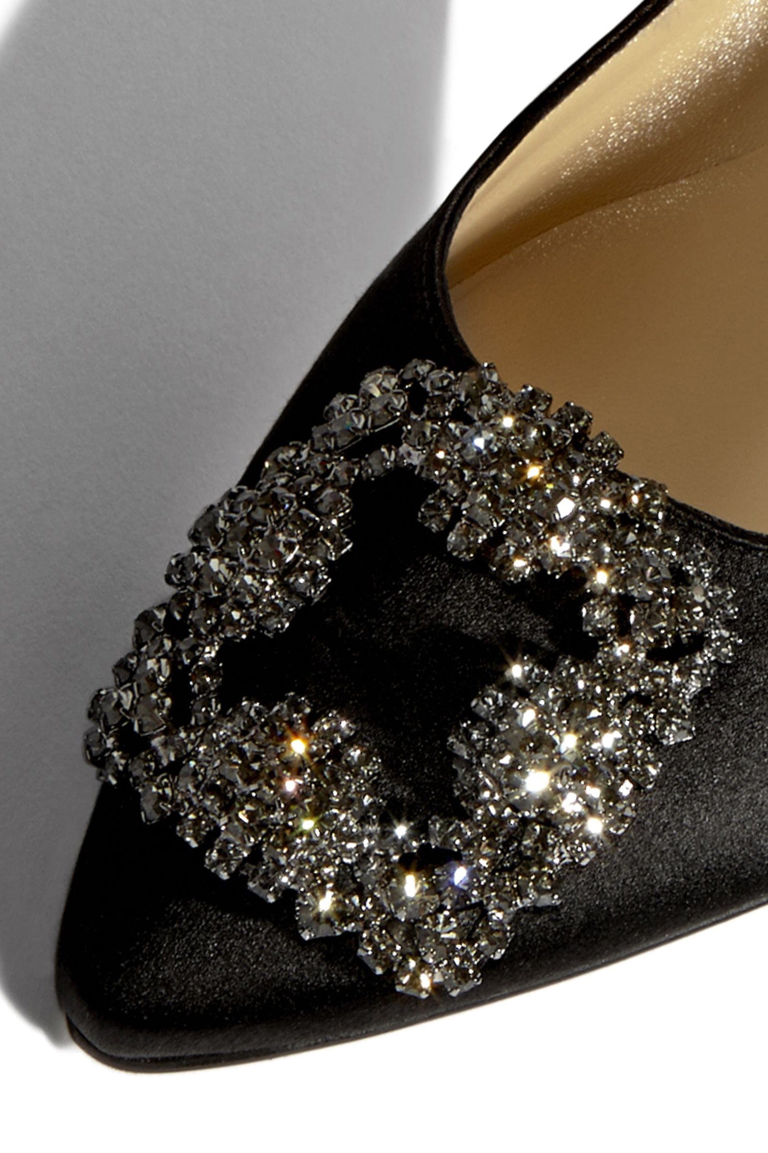 HANGISIFLAT | Light Cream Satin Jewel Buckle Flat Pumps | Manolo Blahnik