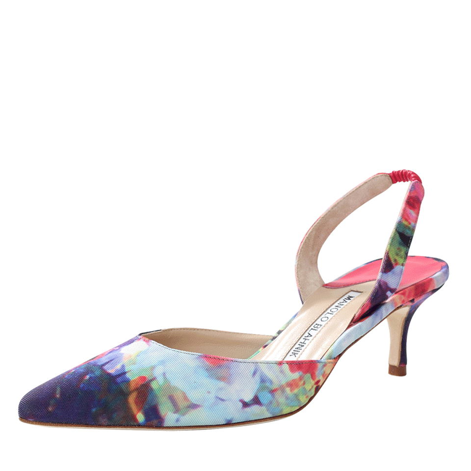 MANOLO BLAHNIK-Carolyne Floral Print Slingback Heels-