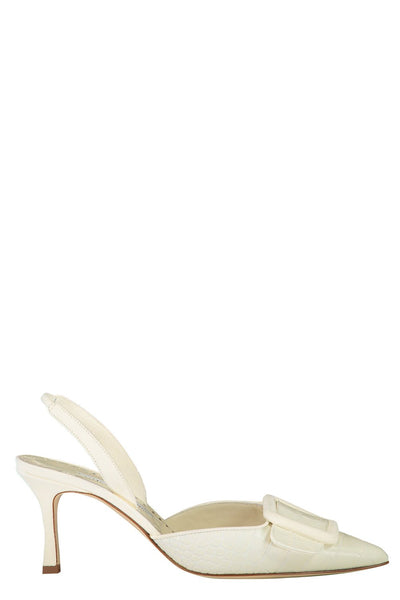 Maysli Slingback Pump - Light Cream Croc | MANOLO BLAHNIK