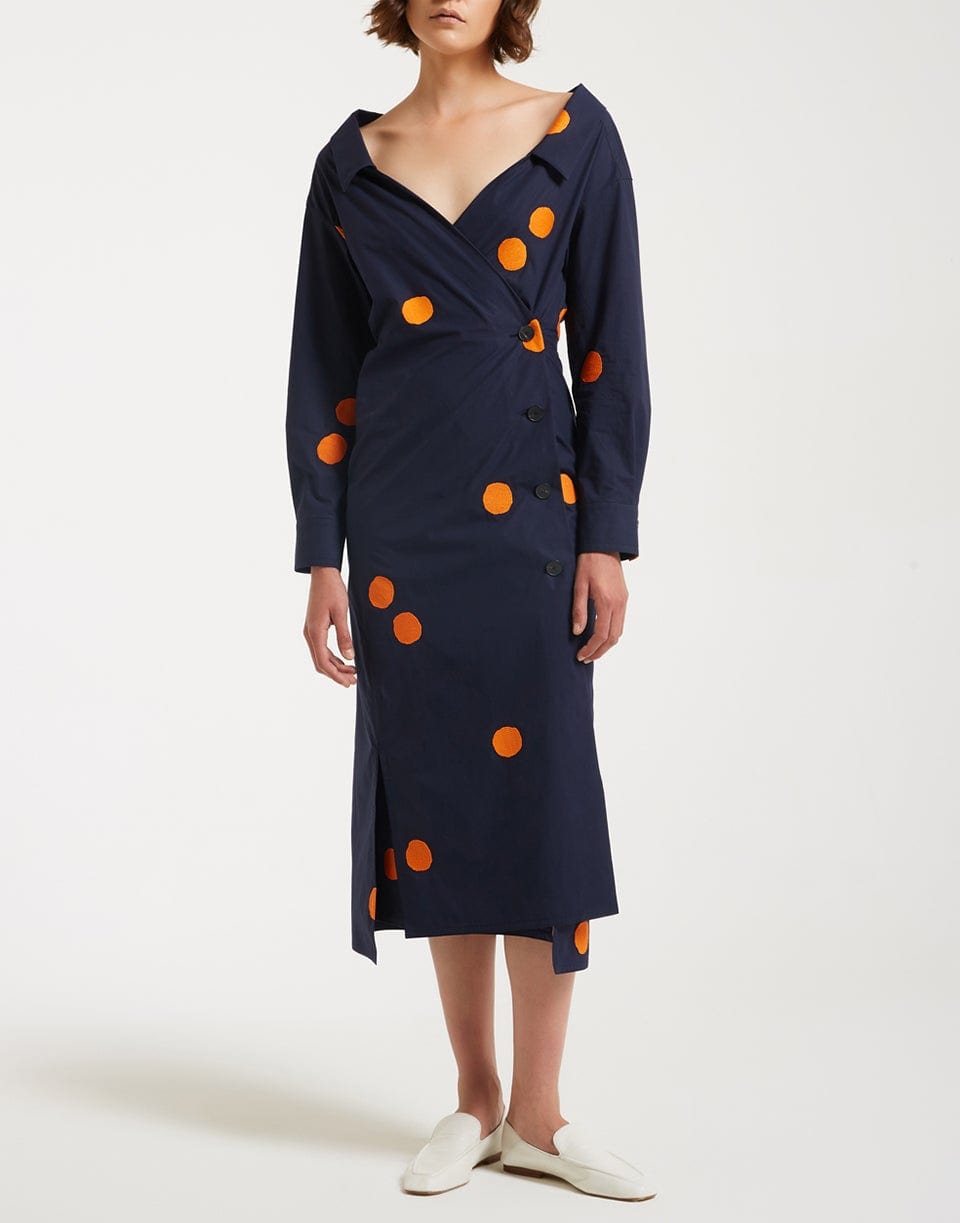 MANTU-Long Sleeve Wrap Style Open Neck Dress-