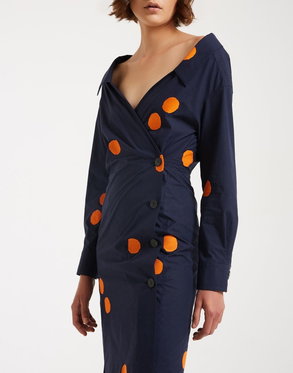 MANTU-Long Sleeve Wrap Style Open Neck Dress-