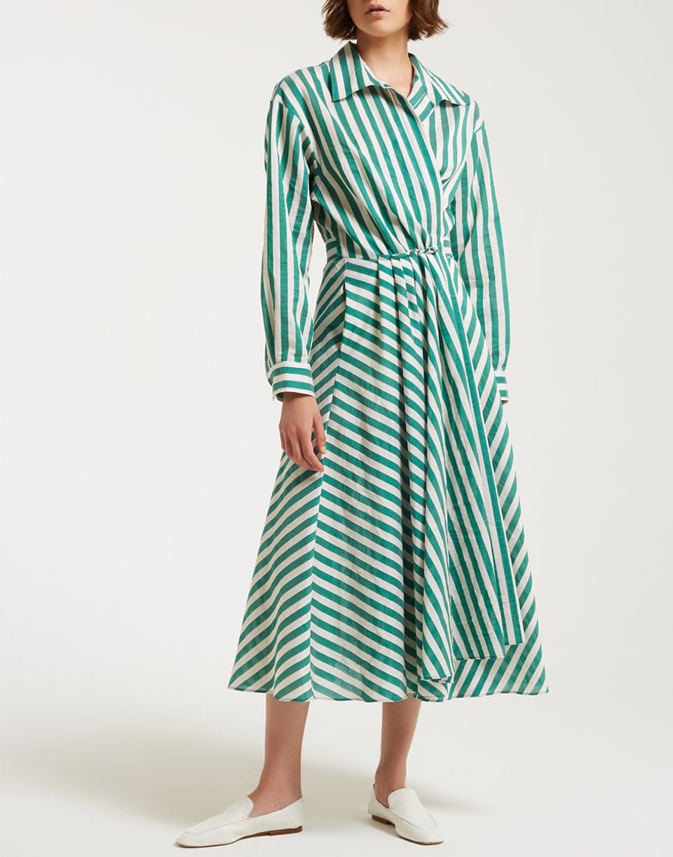 MANTU-Long Sleeve Wrap Style Striped Dress-