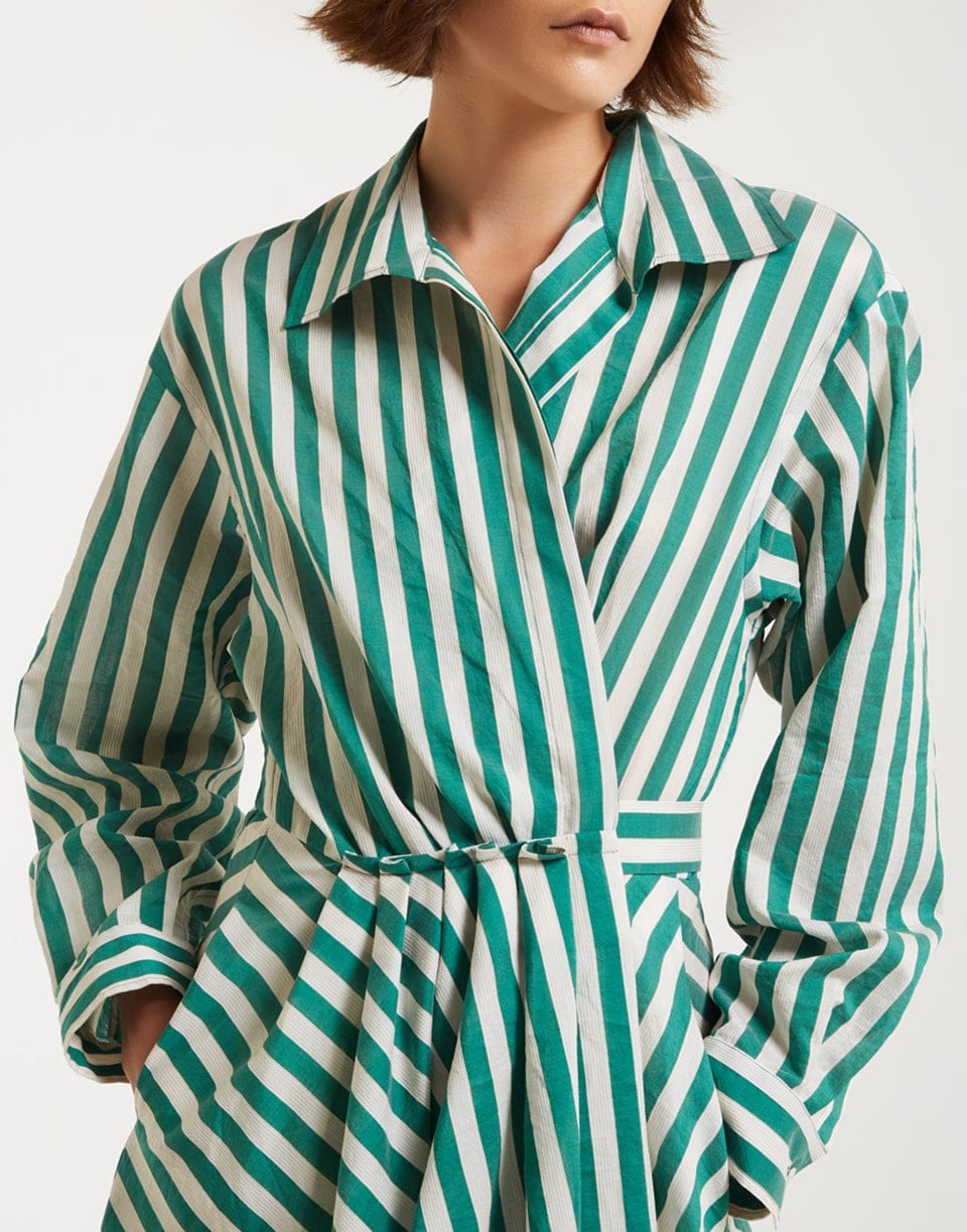MANTU-Long Sleeve Wrap Style Striped Dress-