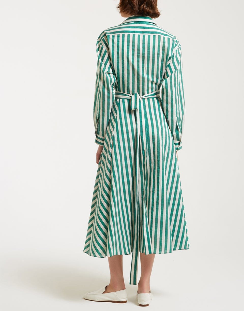 MANTU-Long Sleeve Wrap Style Striped Dress-