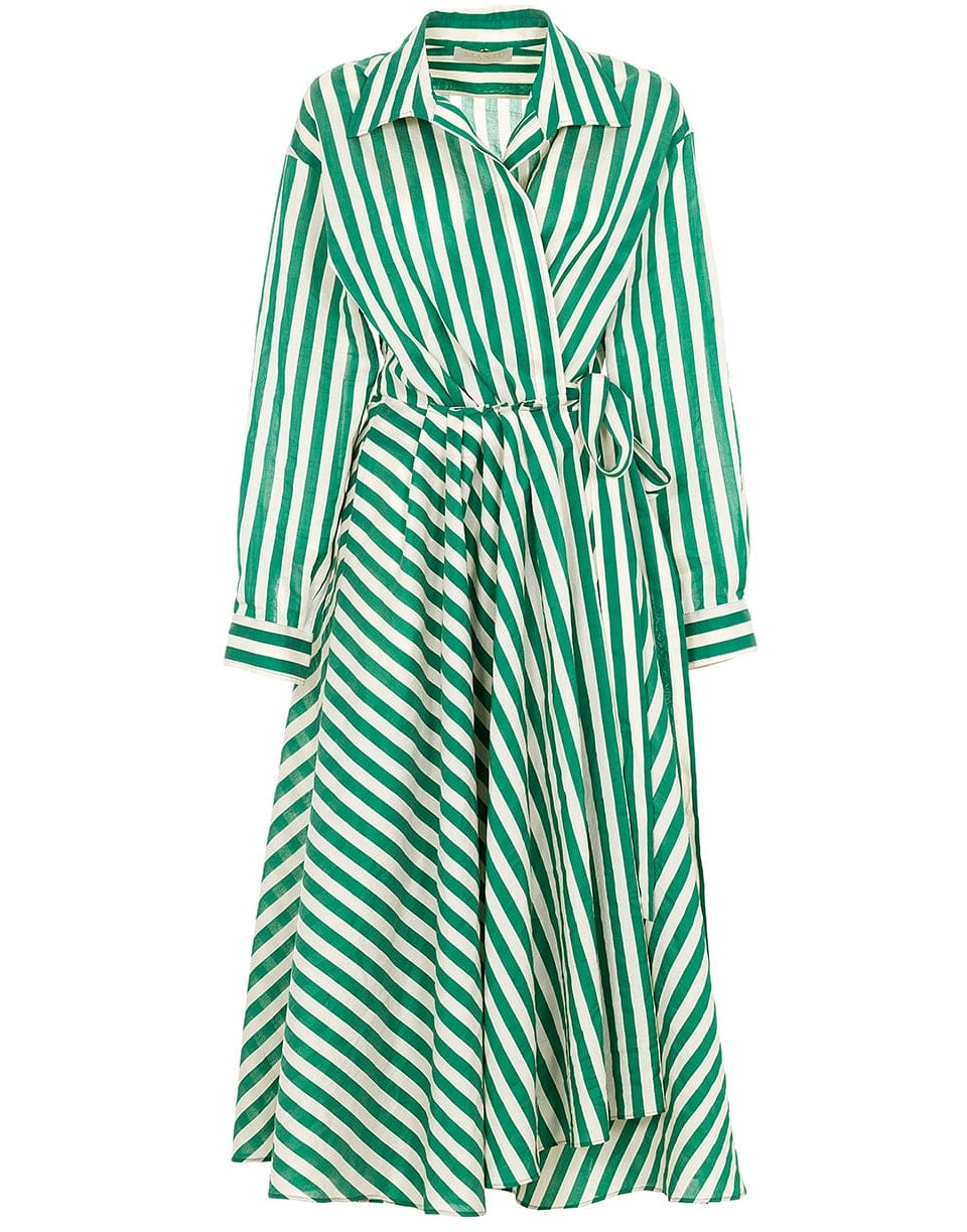MANTU-Long Sleeve Wrap Style Striped Dress-