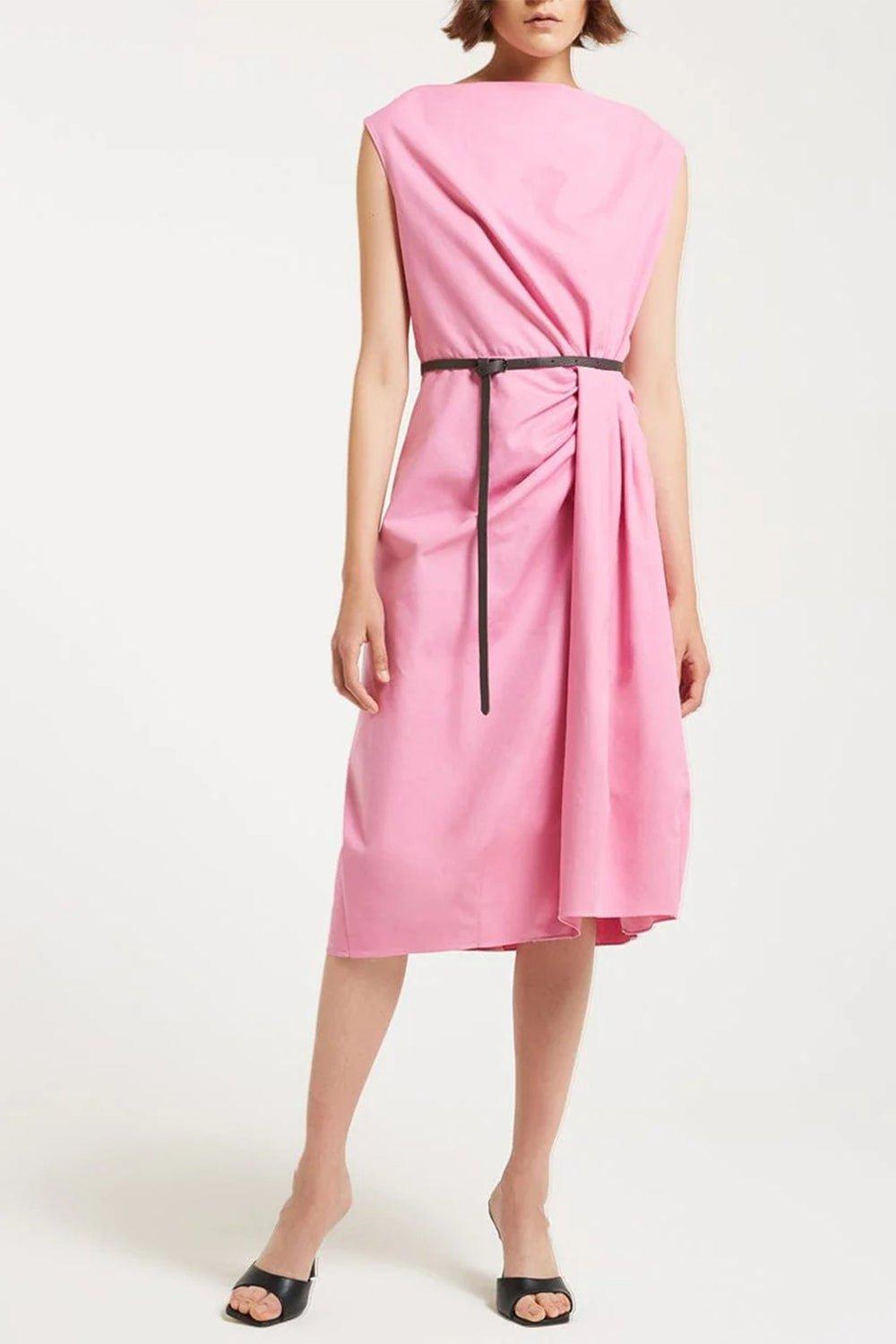 MANTU-Sleeveless Boat Neck Midi Dress-