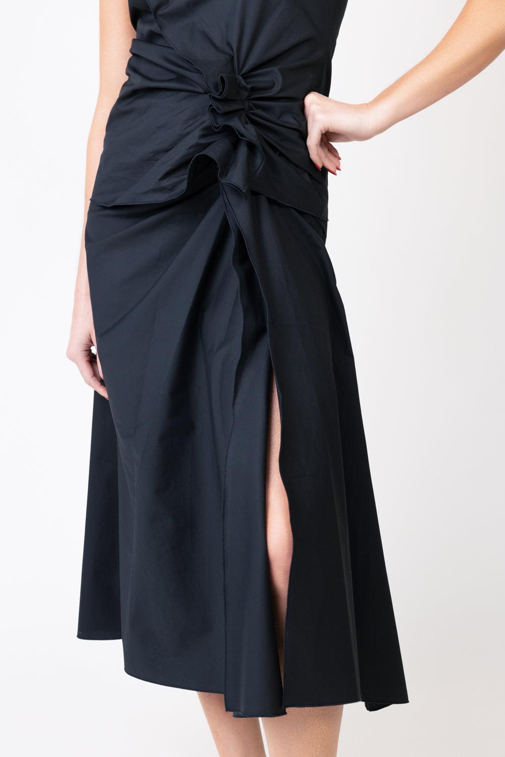 Gathered Midi Skirt - Black-BLACK-38-CLOTHINGSKIRTMIDI-MANTU