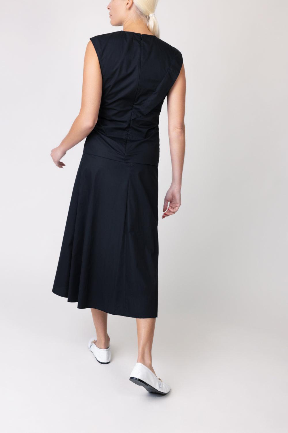 Gathered Midi Skirt - Black-BLACK-38-CLOTHINGSKIRTMIDI-MANTU