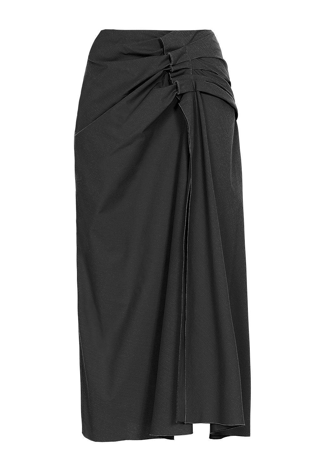 Gathered Midi Skirt - Black-BLACK-38-CLOTHINGSKIRTMIDI-MANTU