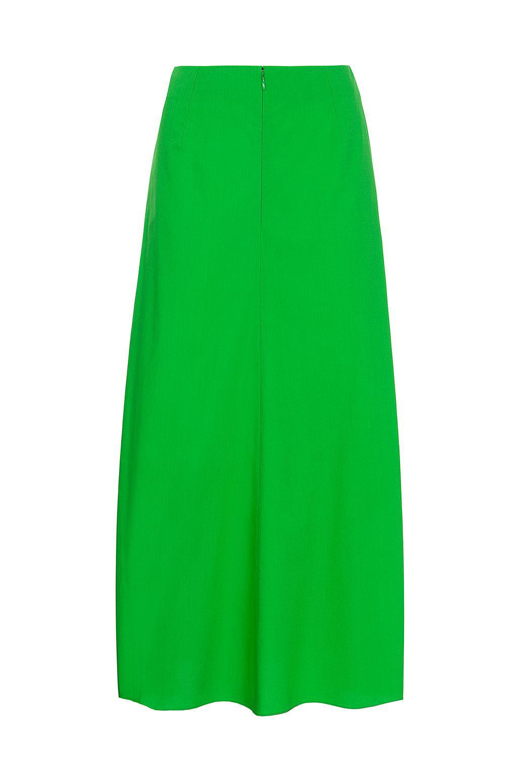 Gathered Midi Skirt - Green-GREEN-38-CLOTHINGSKIRTMIDI-MANTU