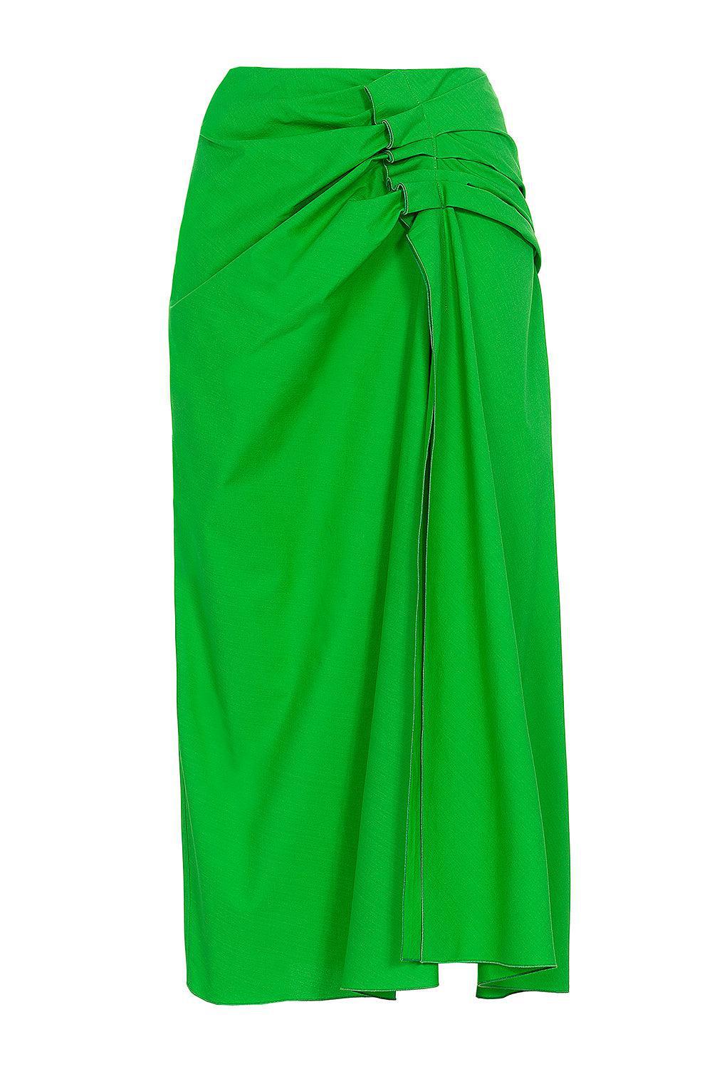 Gathered Midi Skirt - Green-GREEN-38-CLOTHINGSKIRTMIDI-MANTU
