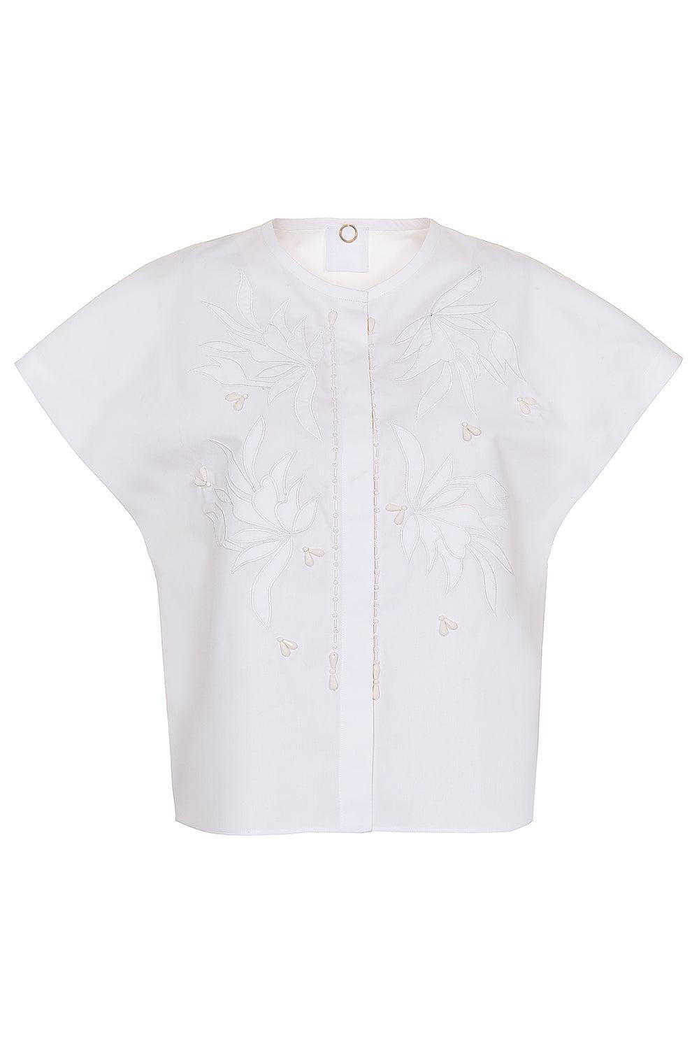 Embroidered Cropped Shirt-OPTIC WHITE-38-CLOTHINGTOPBLOUSE-MANTU