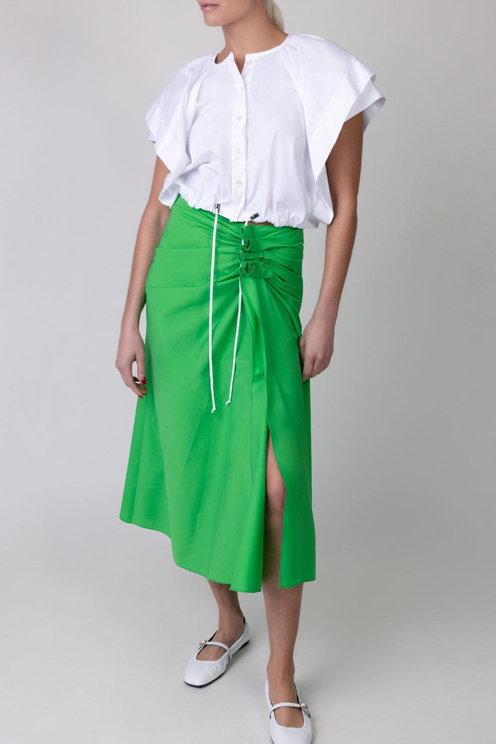 Button Front Cinch Shirt-WHITE-38-CLOTHINGTOPBLOUSE-MANTU