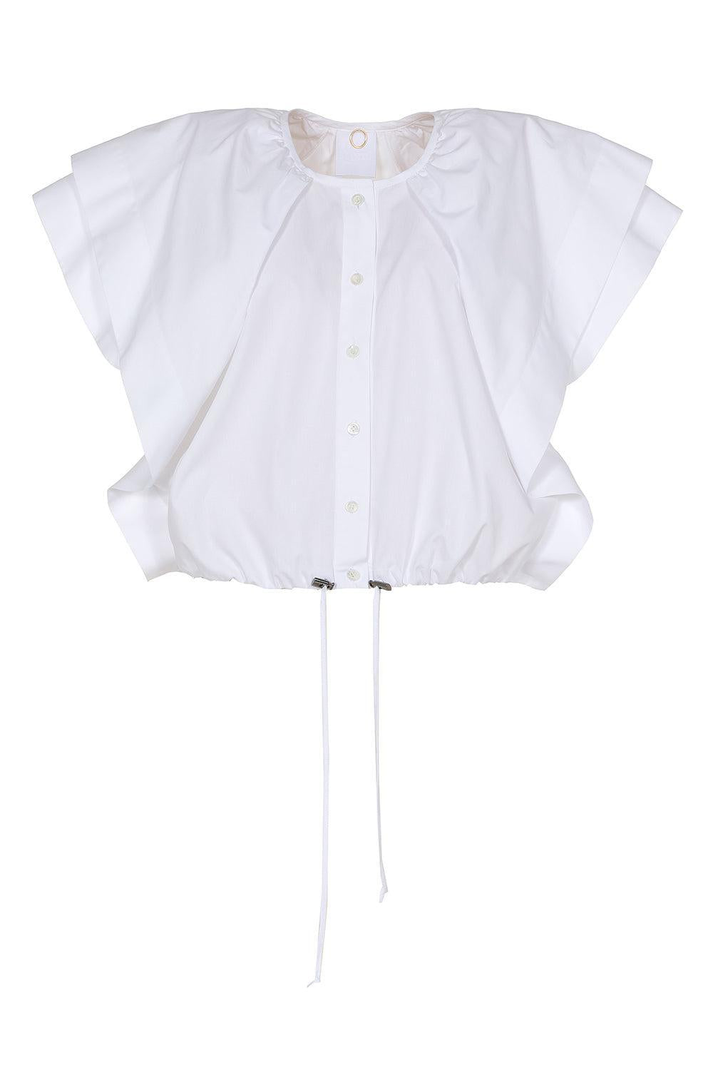 Button Front Cinch Shirt-WHITE-38-CLOTHINGTOPBLOUSE-MANTU