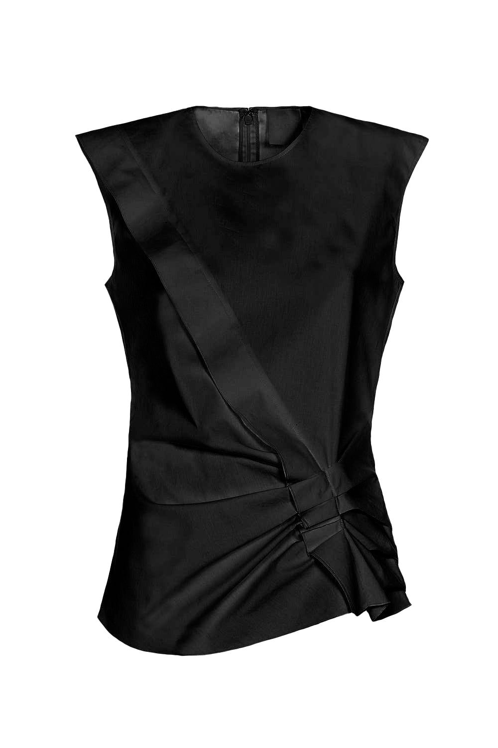 Sleeveless Gathered Top - Black-BLACK-38-CLOTHINGTOPBLOUSE-MANTU