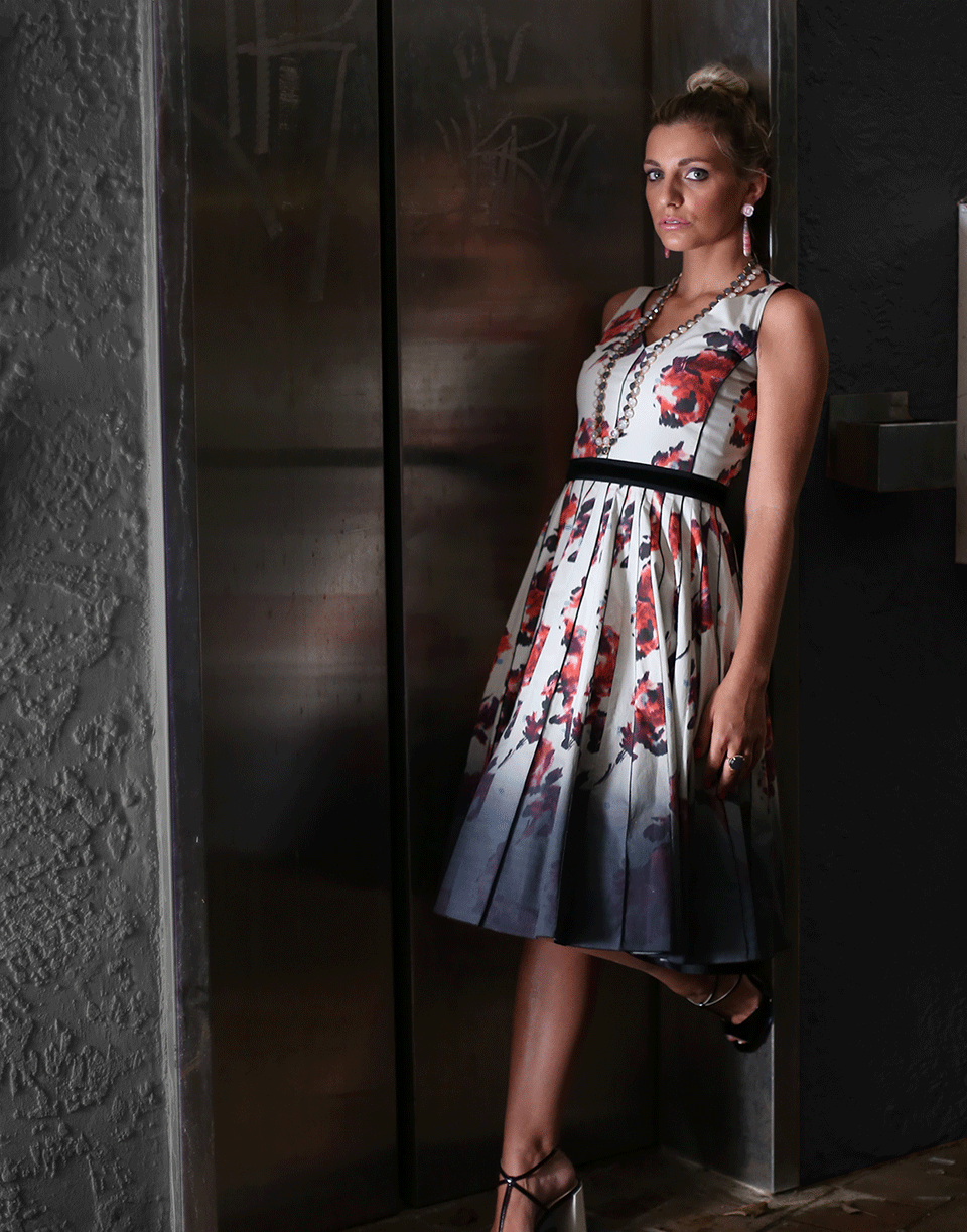 MARC JACOBS-Floral V-Neck Cotton Dress-